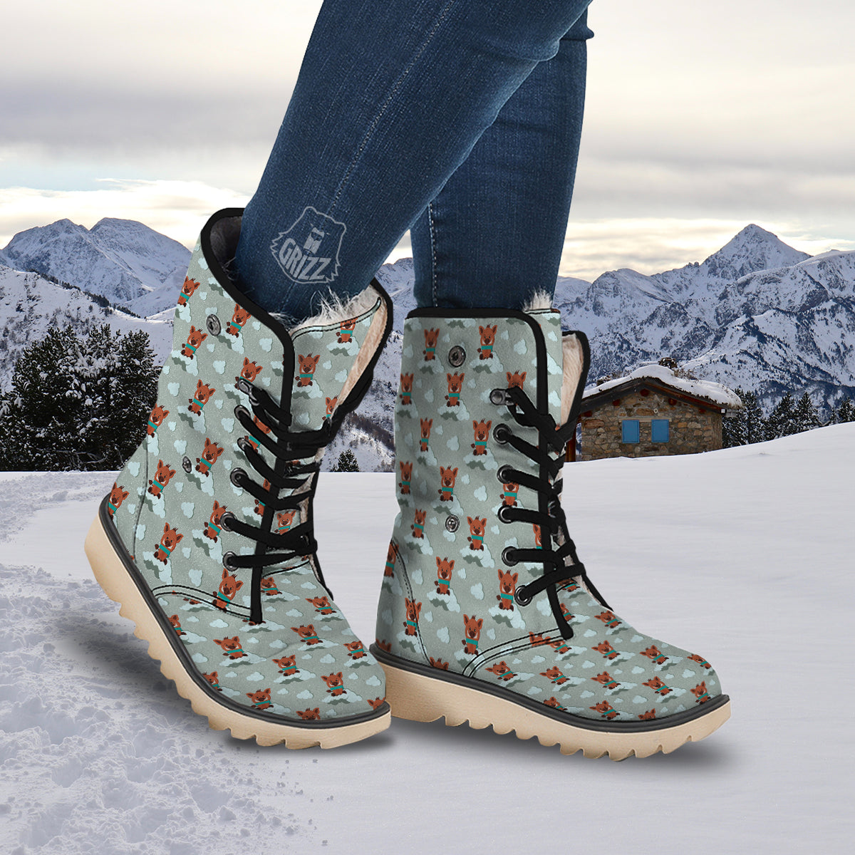 Boar And Cloud Print Pattern Snow Boots-grizzshop