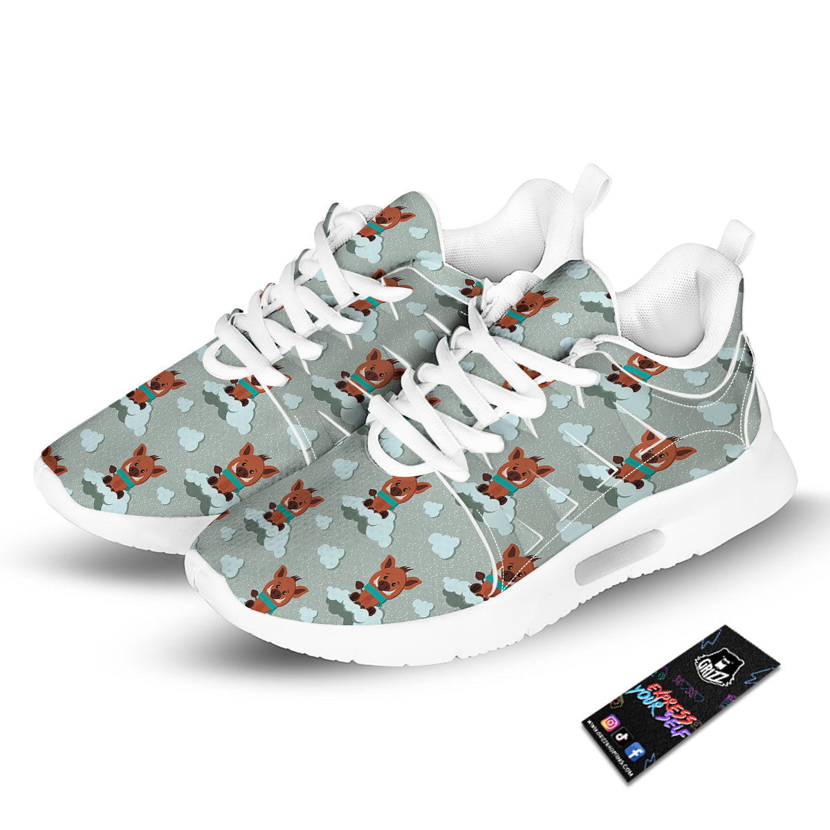 Boar And Cloud Print Pattern Tennis Shoes-grizzshop