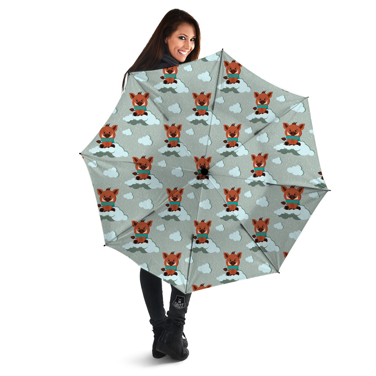 Boar And Cloud Print Pattern Umbrella-grizzshop