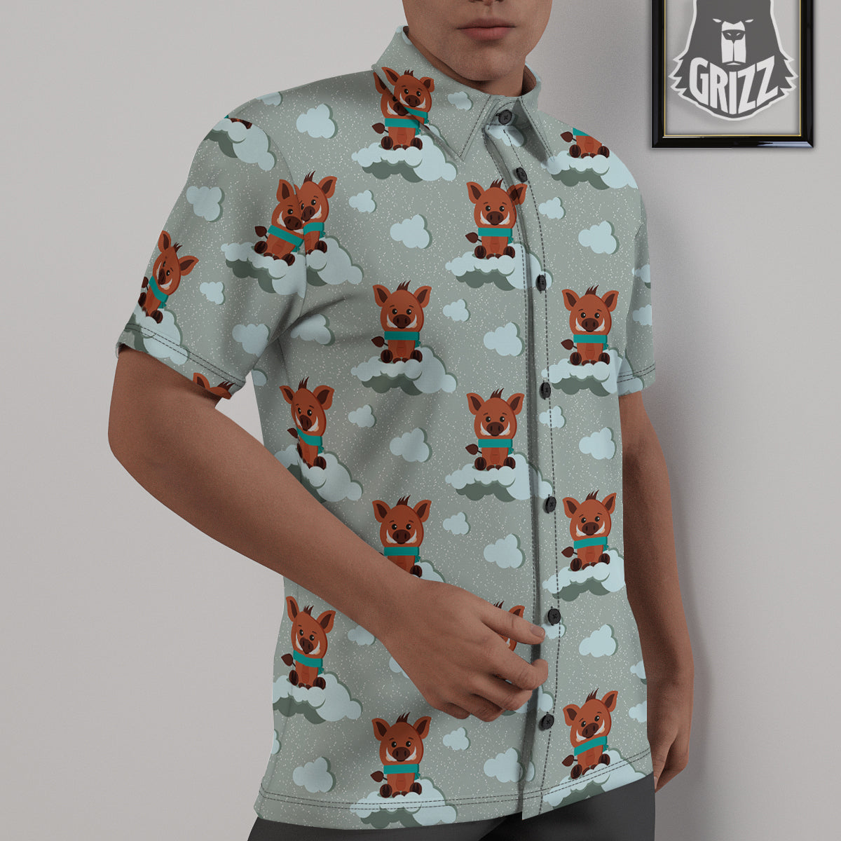 Boar And Cloud Print Pattern Untucked Shirts-grizzshop