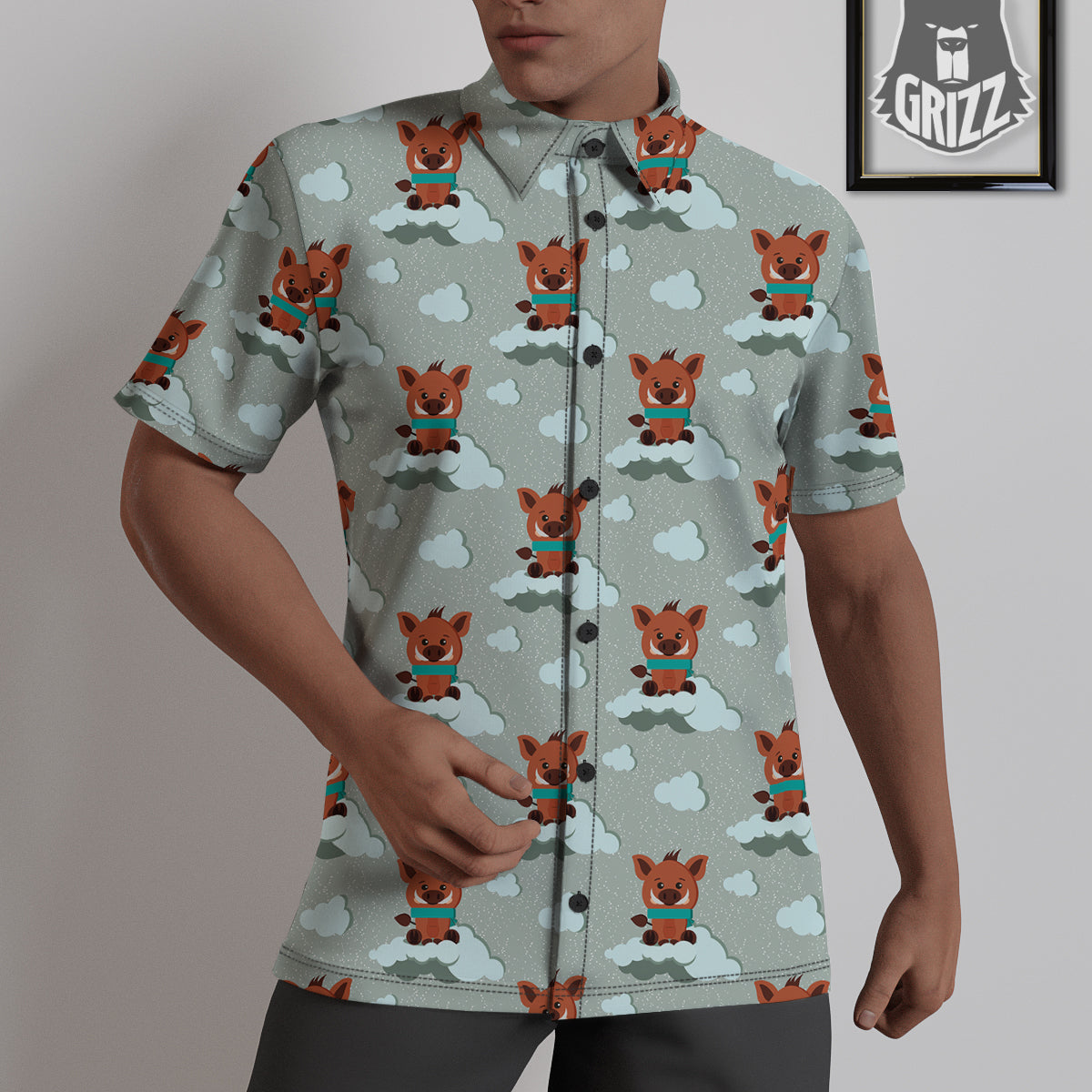 Boar And Cloud Print Pattern Untucked Shirts-grizzshop
