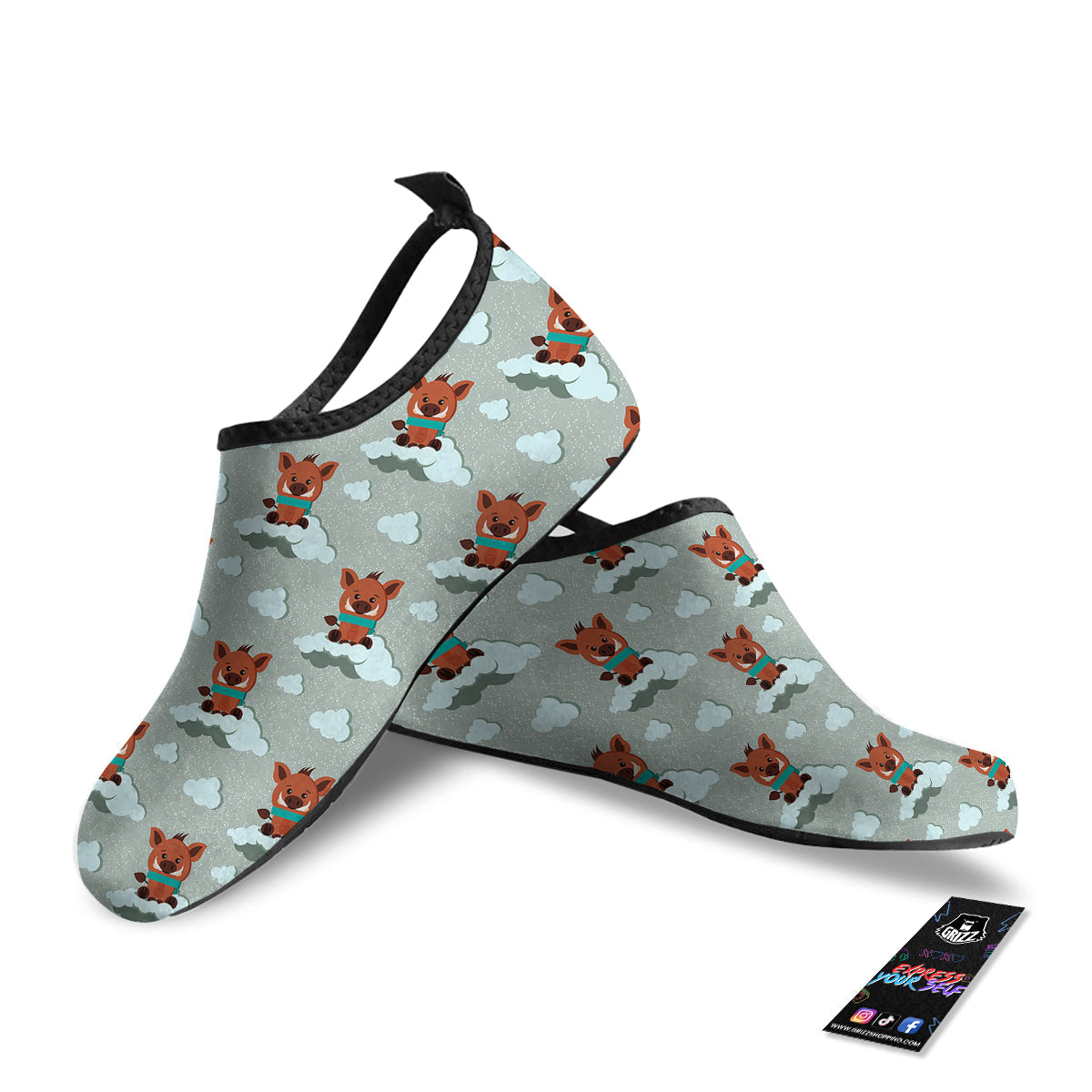 Boar And Cloud Print Pattern Water Shoes-grizzshop