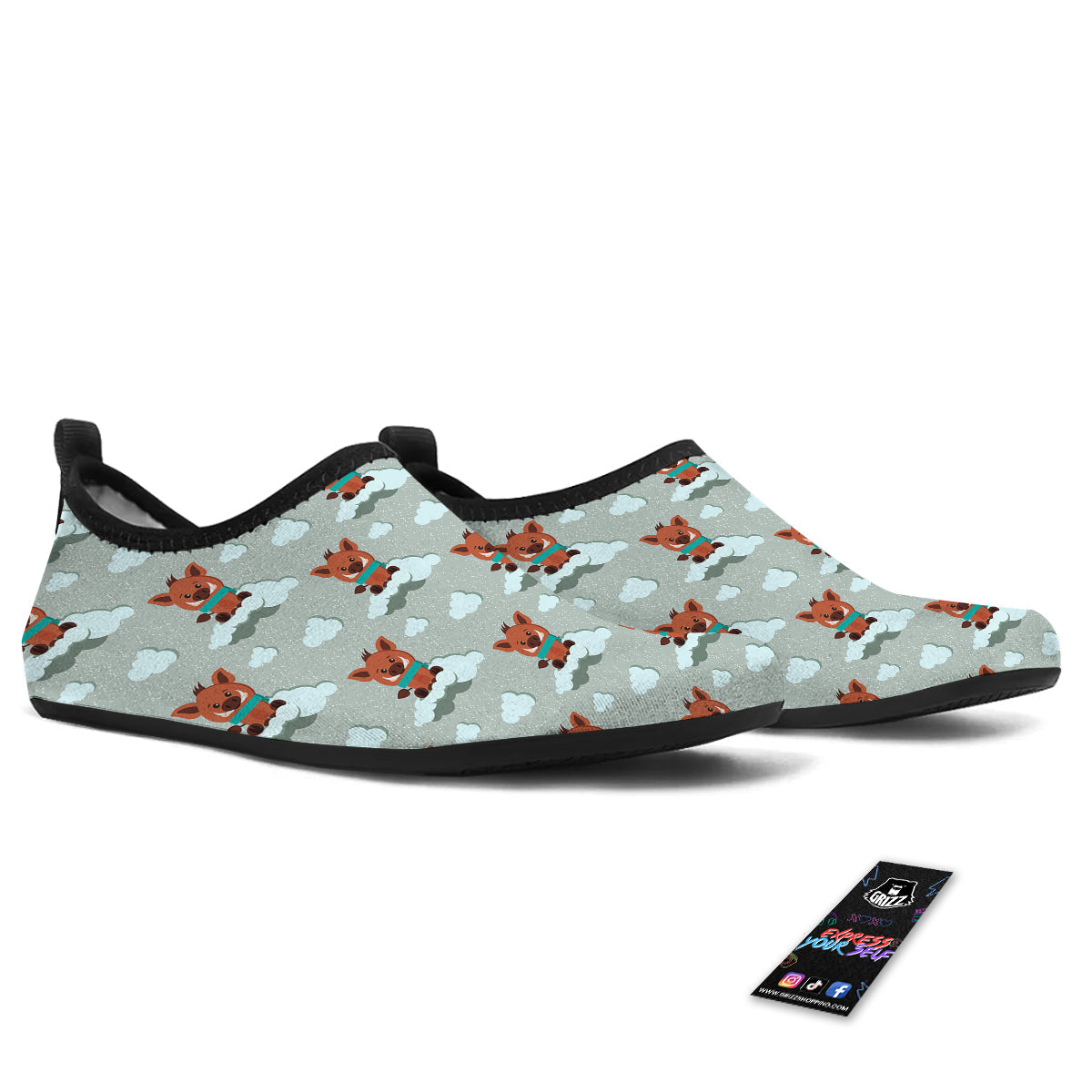 Boar And Cloud Print Pattern Water Shoes-grizzshop