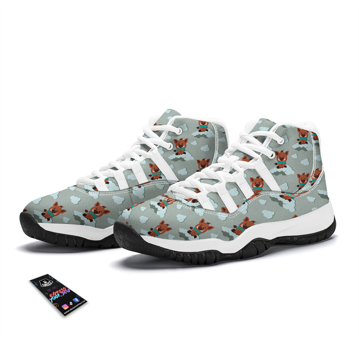 Boar And Cloud Print Pattern White Bball Shoes-grizzshop