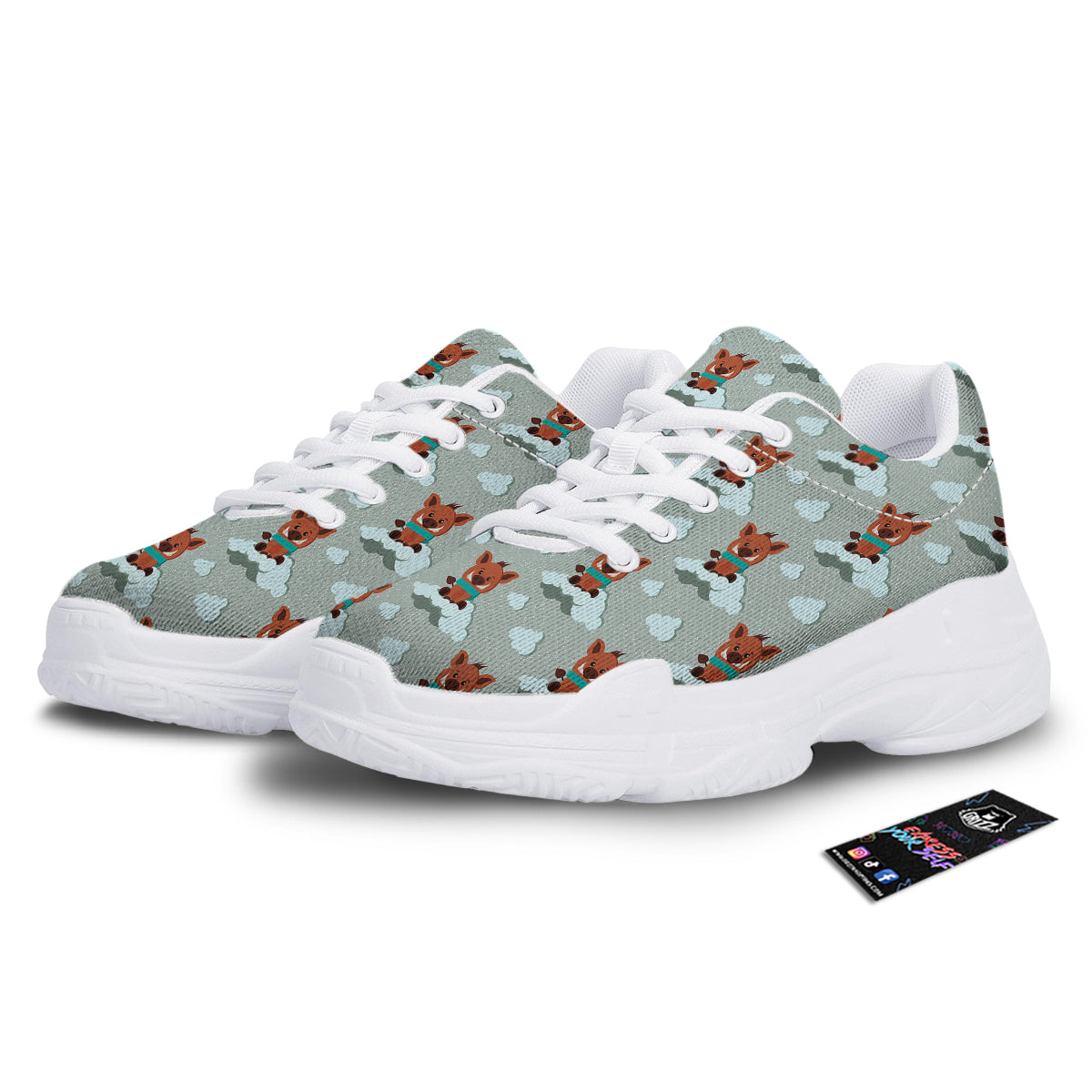 Boar And Cloud Print Pattern White Chunky Shoes-grizzshop