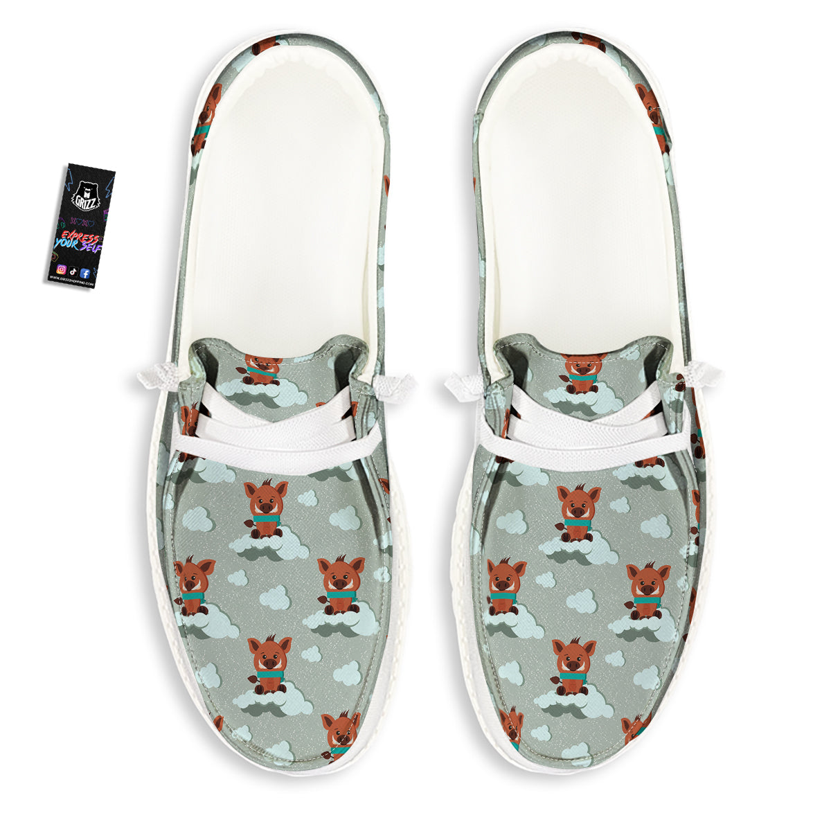 Boar And Cloud Print Pattern White Loafers-grizzshop