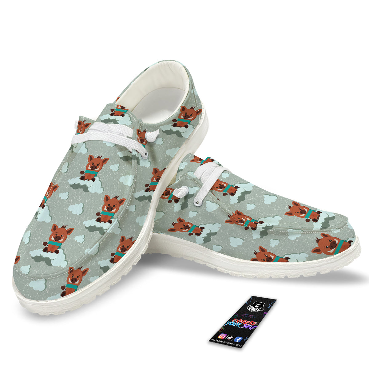 Boar And Cloud Print Pattern White Loafers-grizzshop