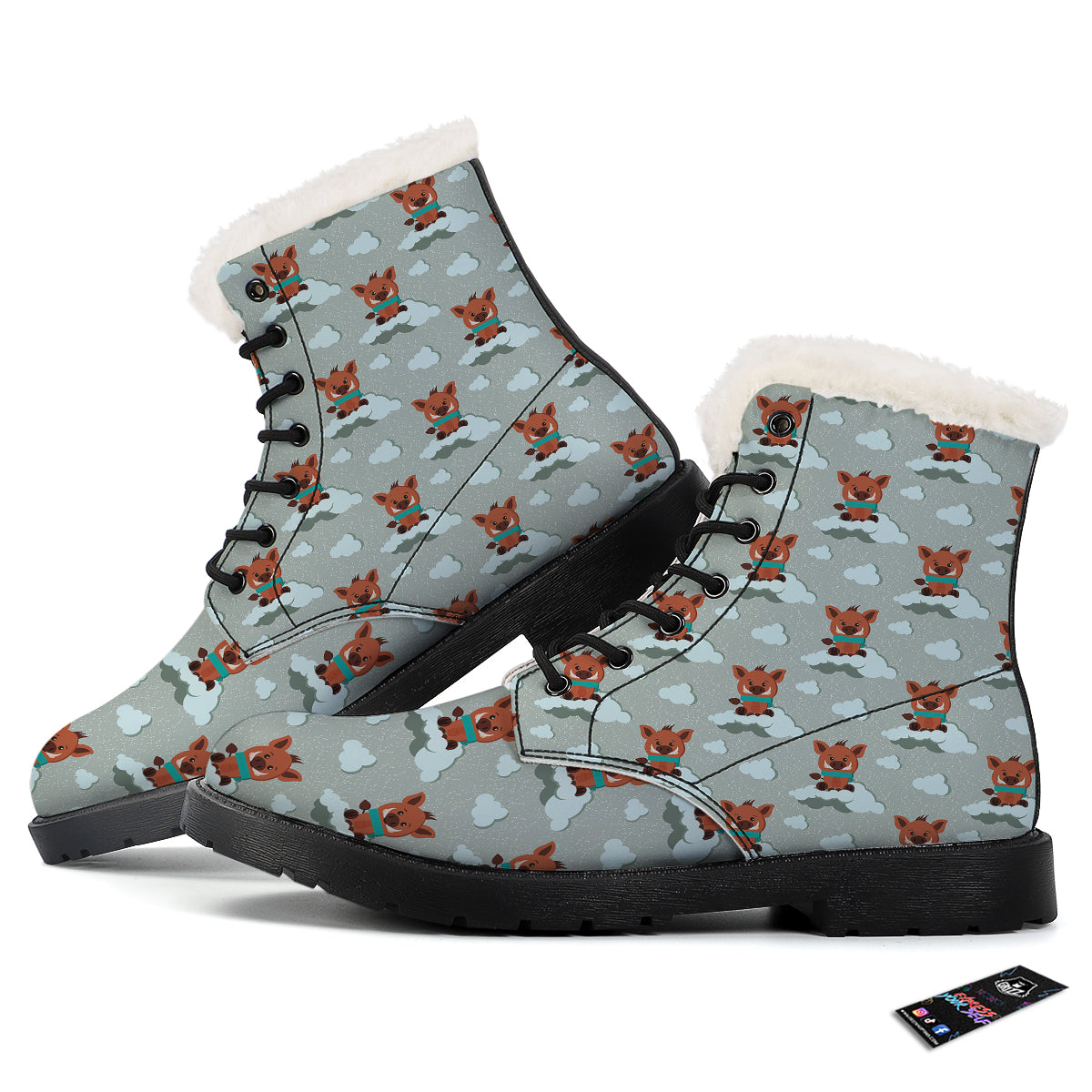 Boar And Cloud Print Pattern Winter Boots-grizzshop