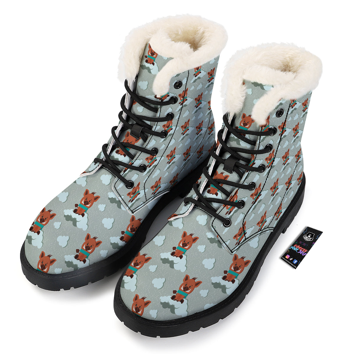 Boar And Cloud Print Pattern Winter Boots-grizzshop