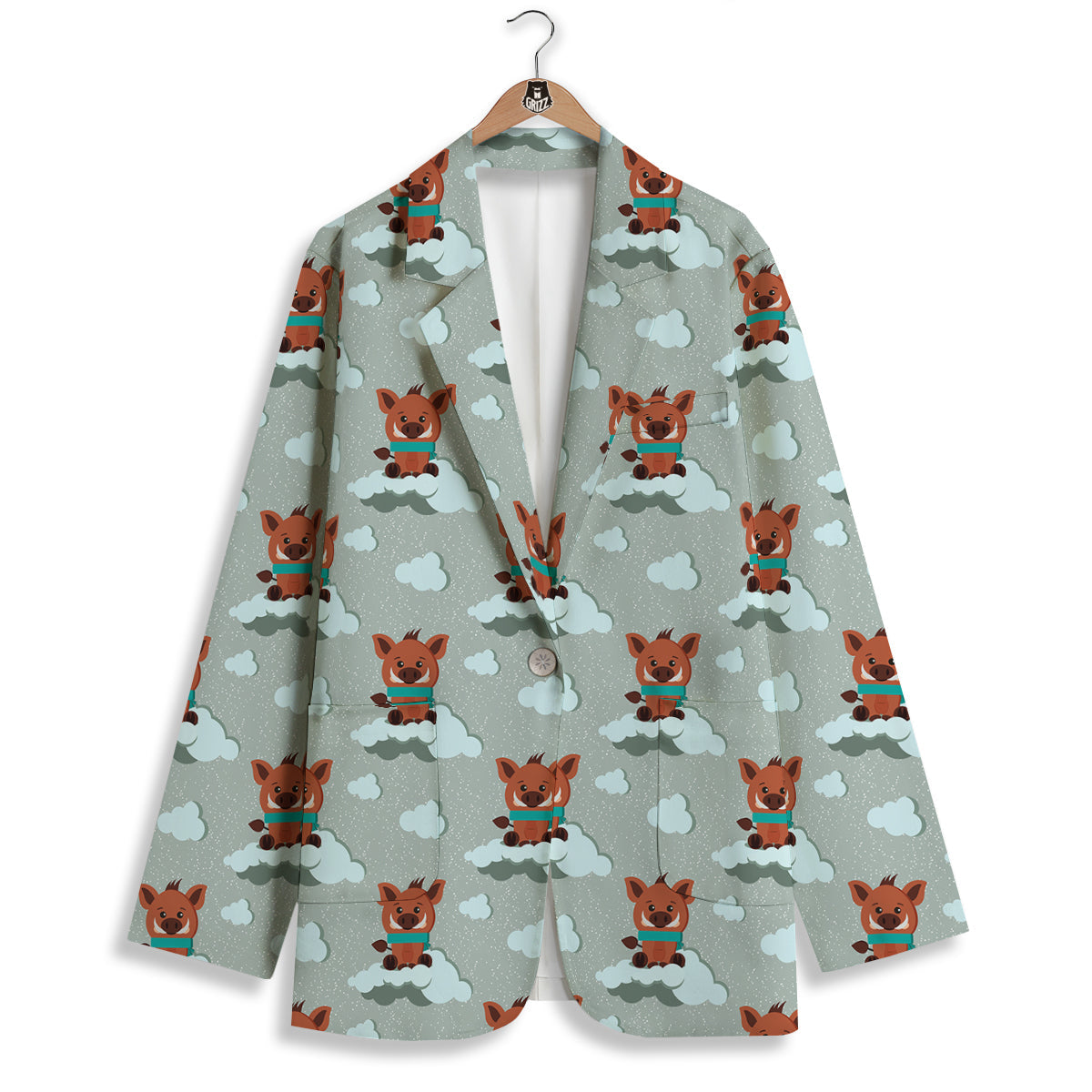 Boar And Cloud Print Pattern Women's Blazer-grizzshop