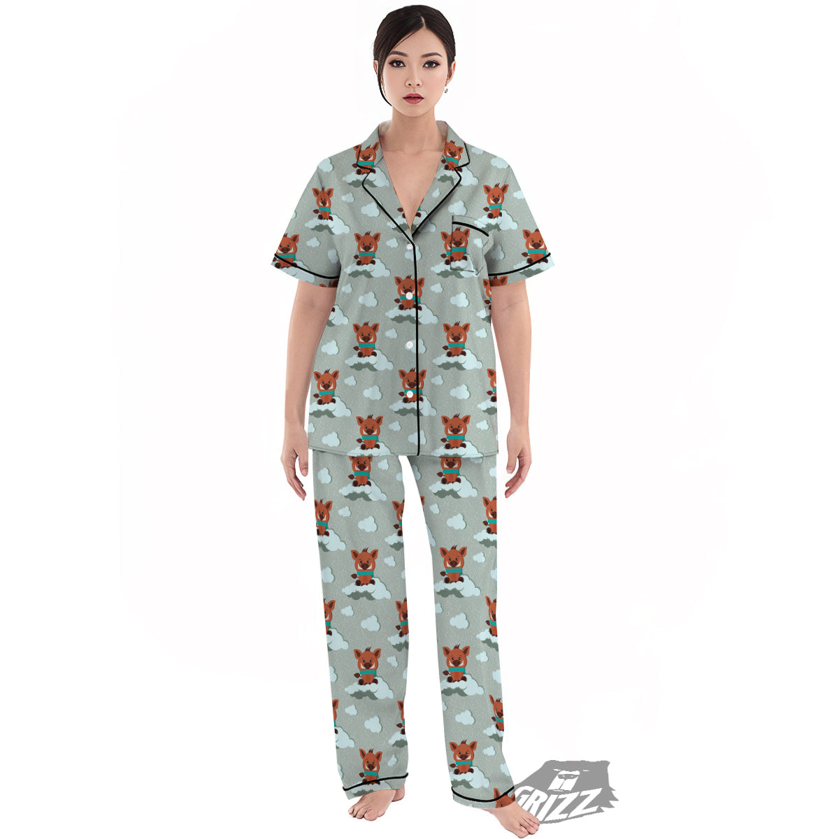 Boar And Cloud Print Pattern Women's Pajamas Set-grizzshop