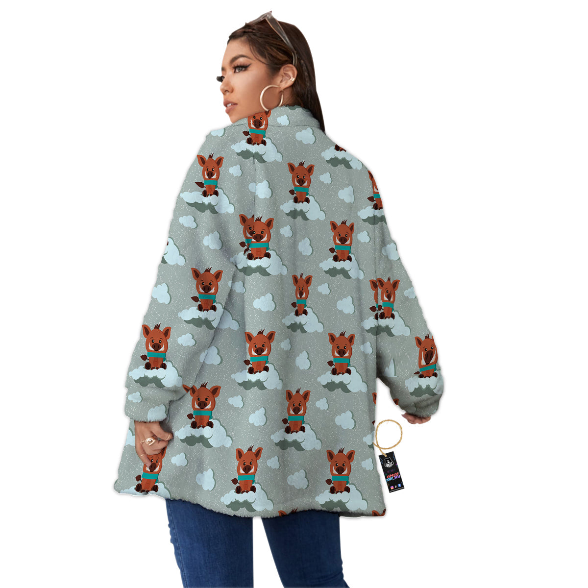 Boar And Cloud Print Pattern Women's Sherpa Jacket-grizzshop