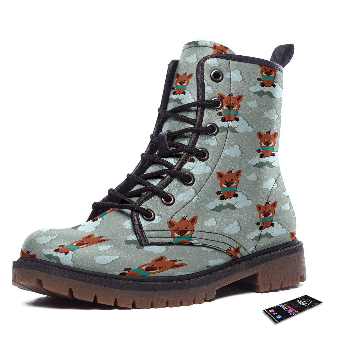Boar And Cloud Print Pattern Work Boots-grizzshop