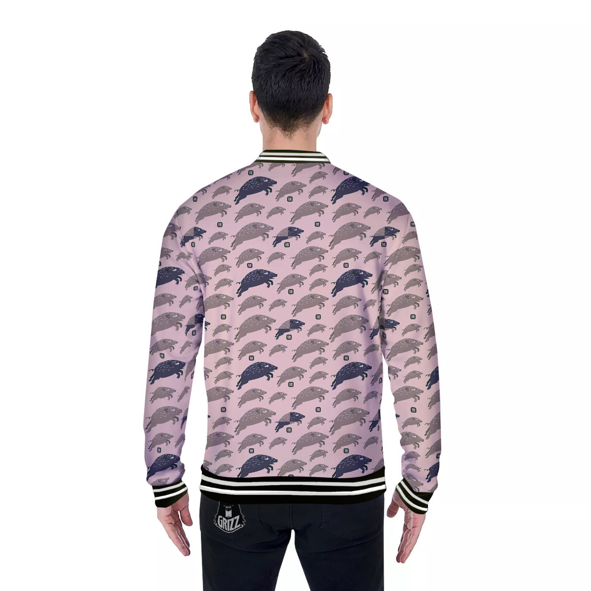 Boar Jumping Print Pattern Baseball Jacket-grizzshop