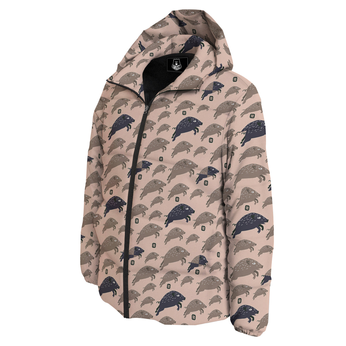 Boar Jumping Print Pattern Down Jacket-grizzshop