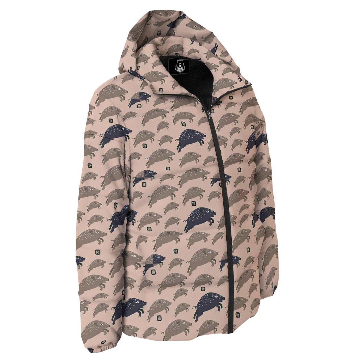 Boar Jumping Print Pattern Down Jacket-grizzshop