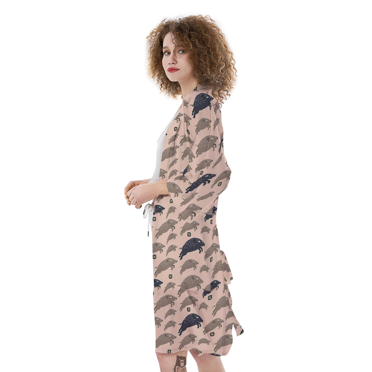 Boar Jumping Print Pattern Kimono-grizzshop
