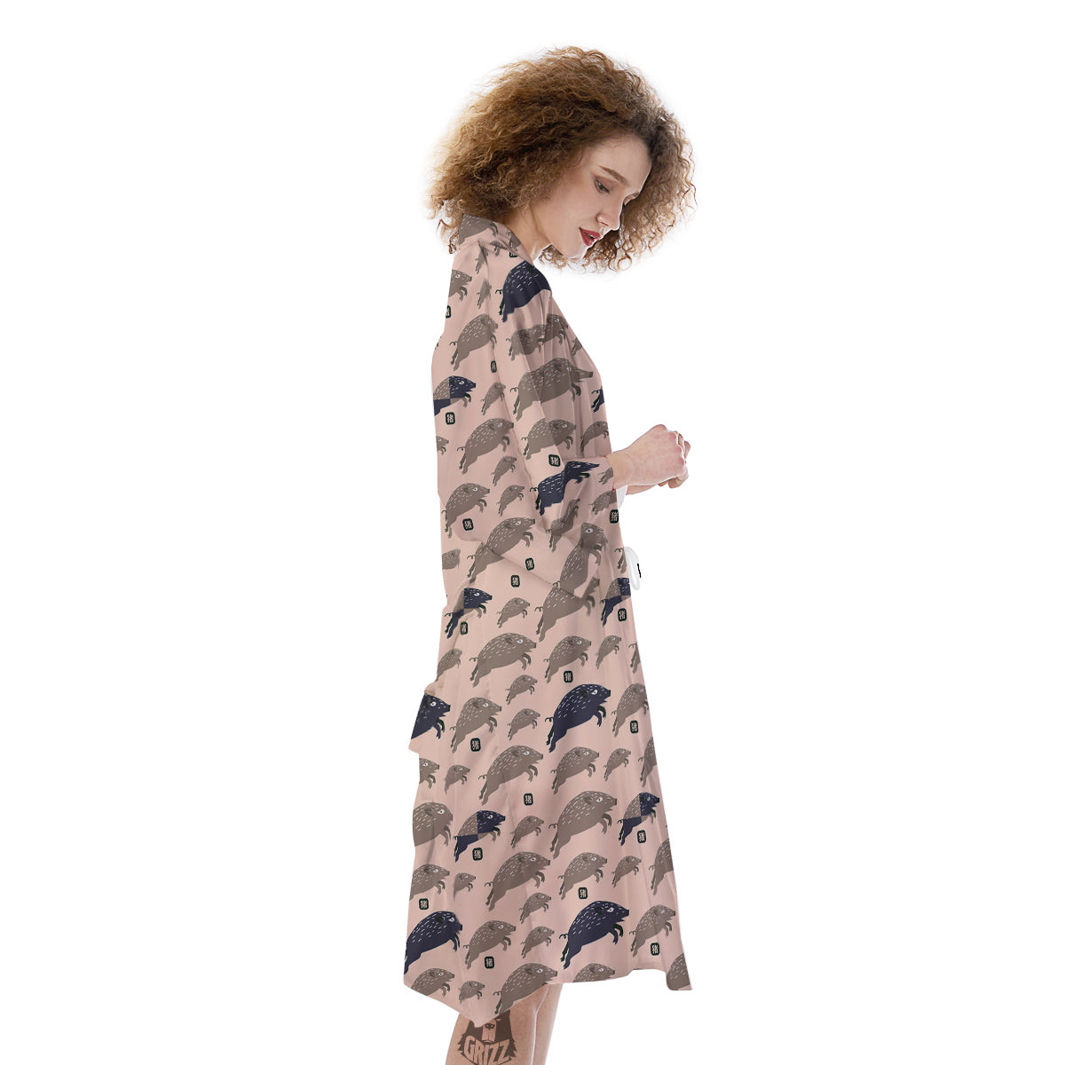 Boar Jumping Print Pattern Kimono-grizzshop