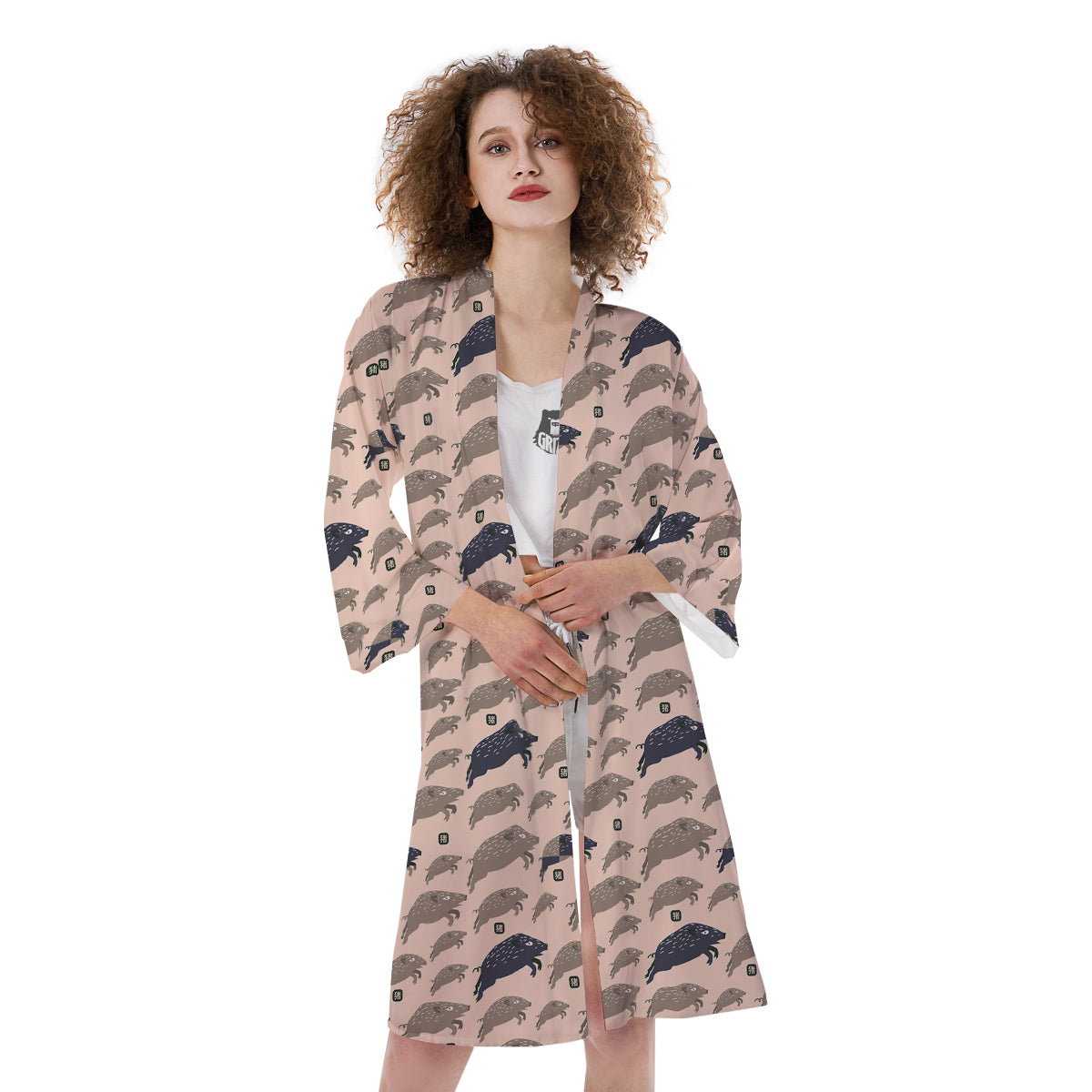 Boar Jumping Print Pattern Kimono-grizzshop