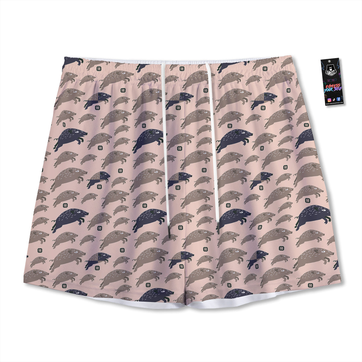 Boar Jumping Print Pattern Mesh Shorts-grizzshop