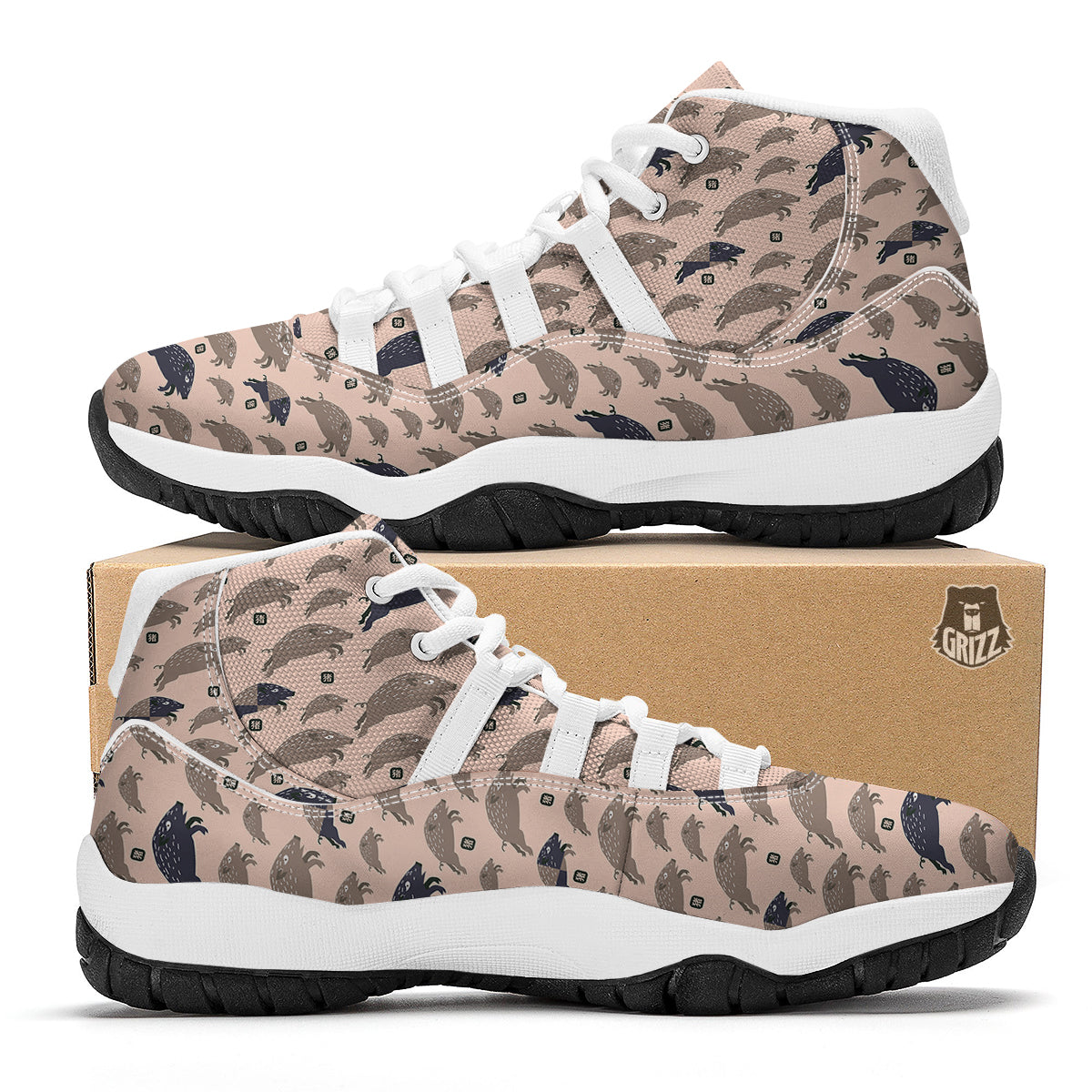 Boar Jumping Print Pattern White Bball Shoes-grizzshop