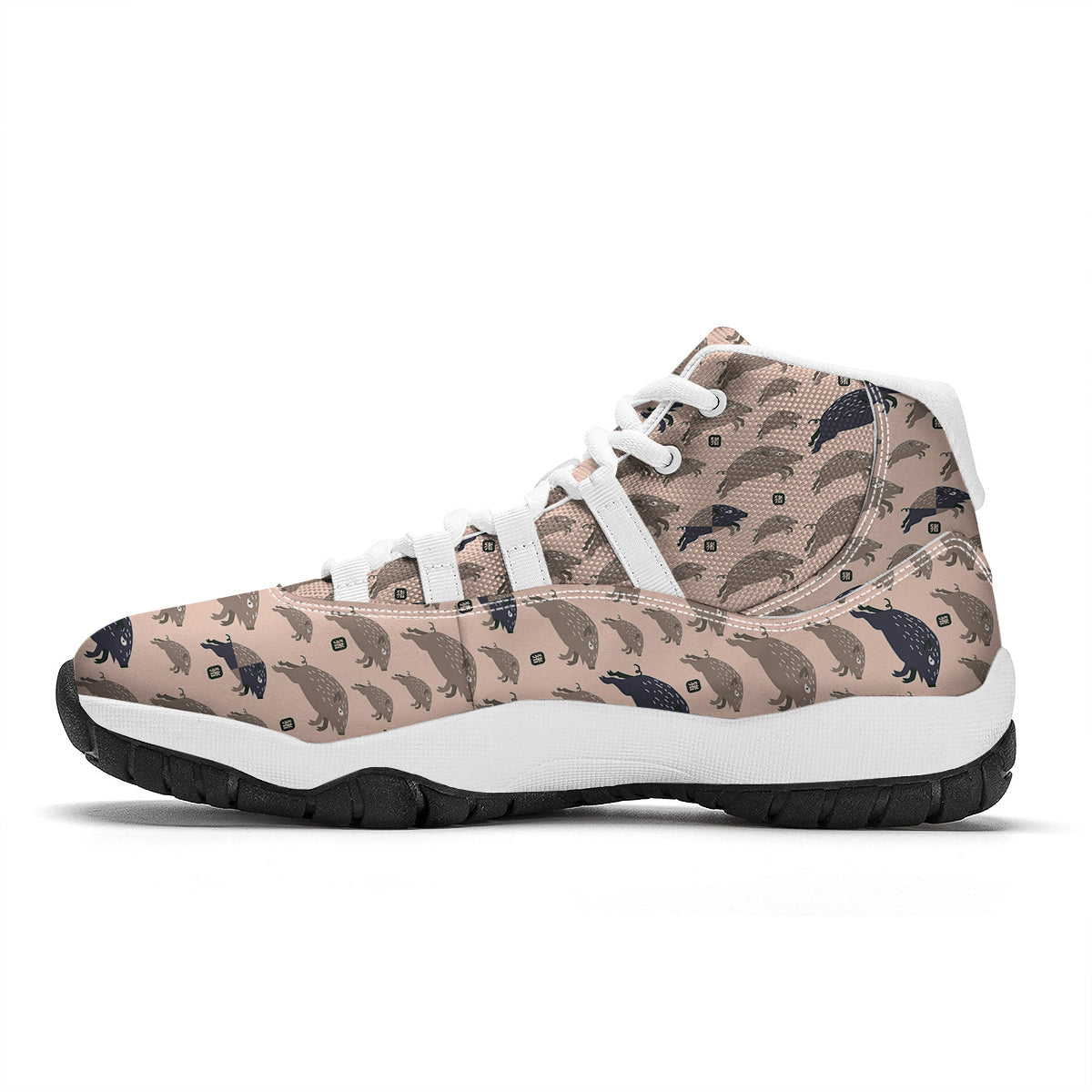 Boar Jumping Print Pattern White Bball Shoes-grizzshop