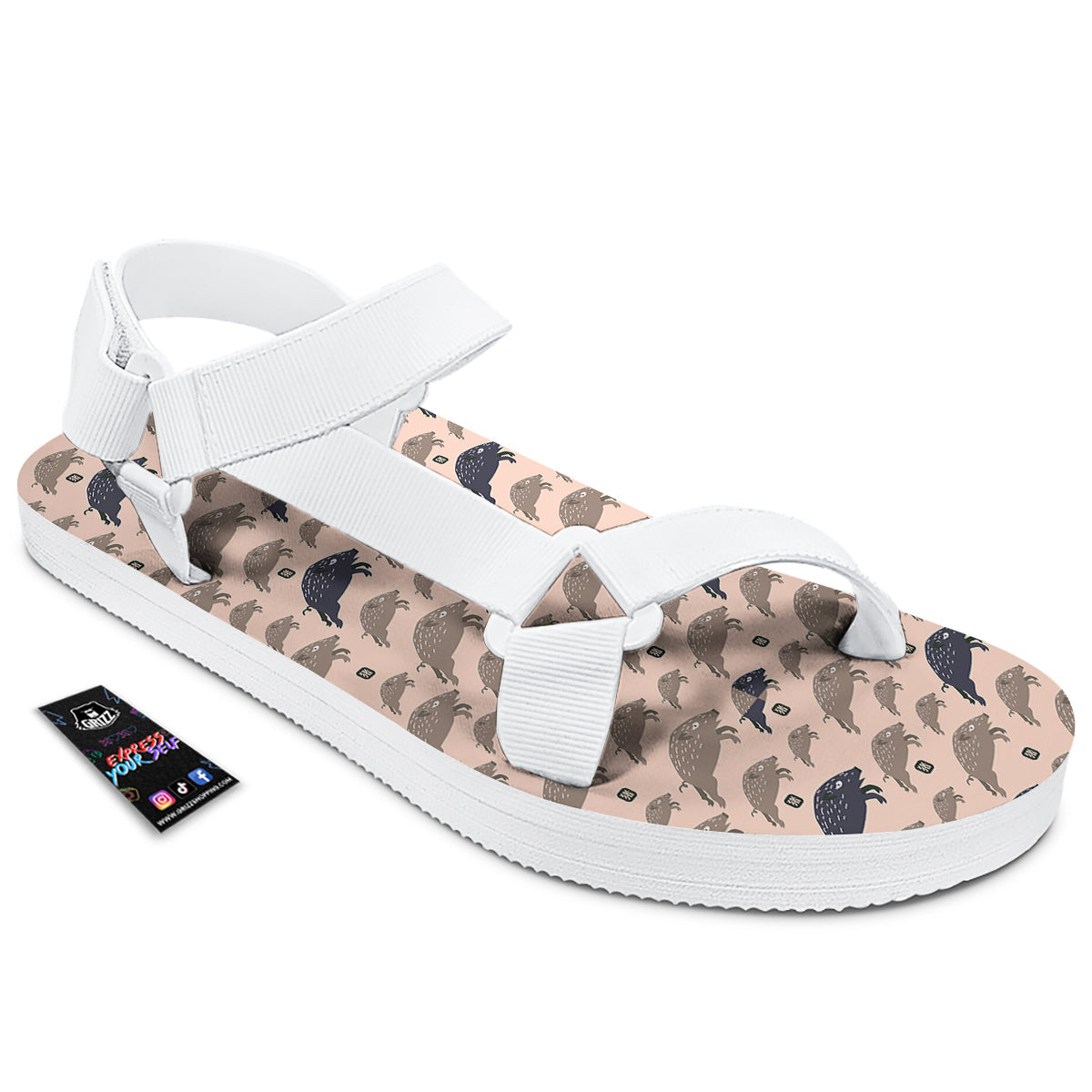 Boar Jumping Print Pattern White Open Toe Sandals-grizzshop