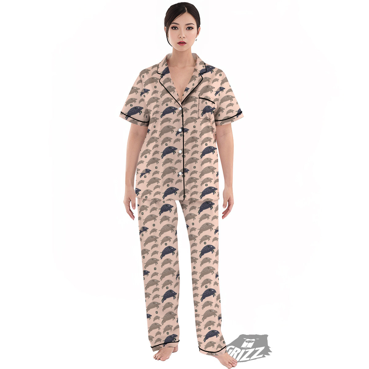 Boar Jumping Print Pattern Women's Pajamas Set-grizzshop