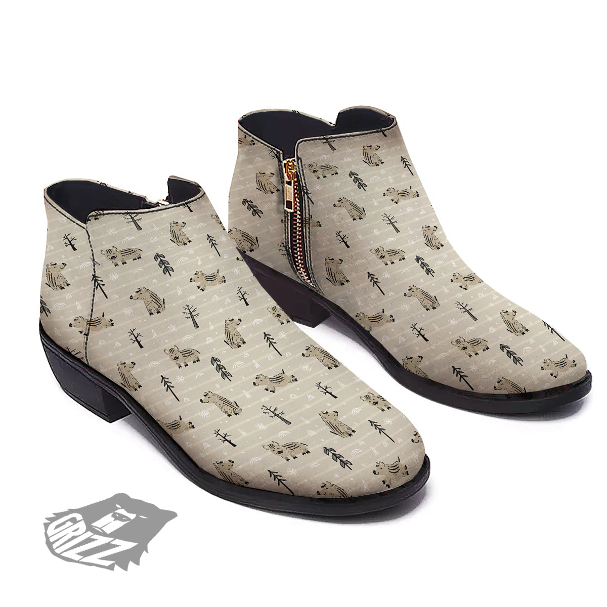 Boar Striped Print Pattern Ankle Boots-grizzshop