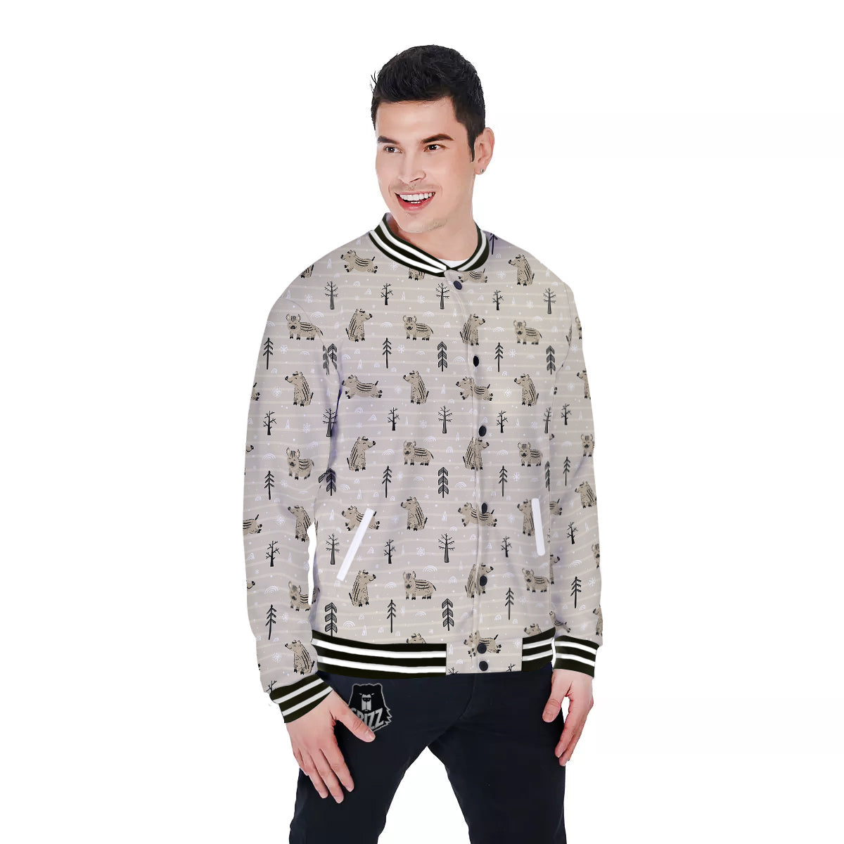 Boar Striped Print Pattern Baseball Jacket-grizzshop