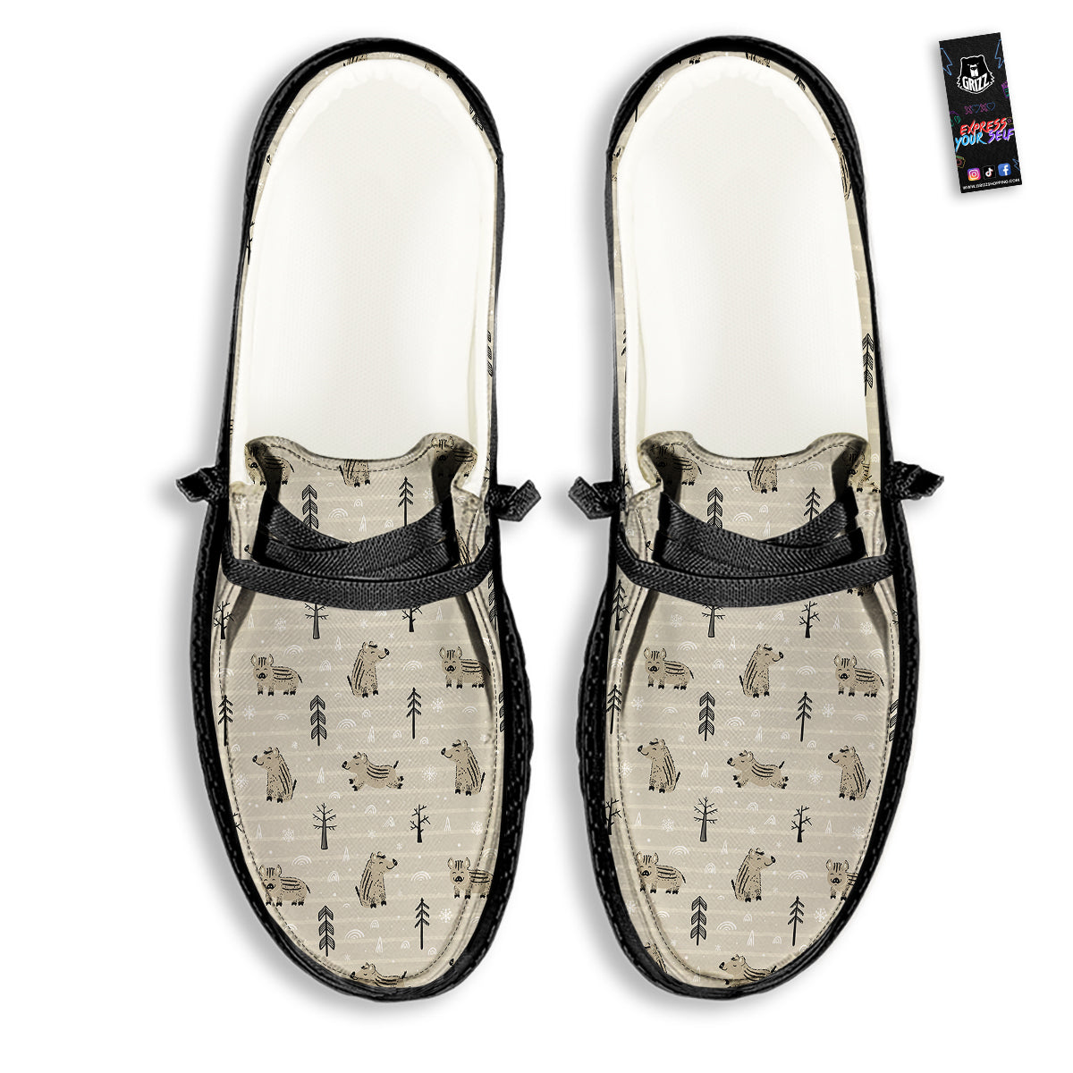 Boar Striped Print Pattern Black Loafers-grizzshop