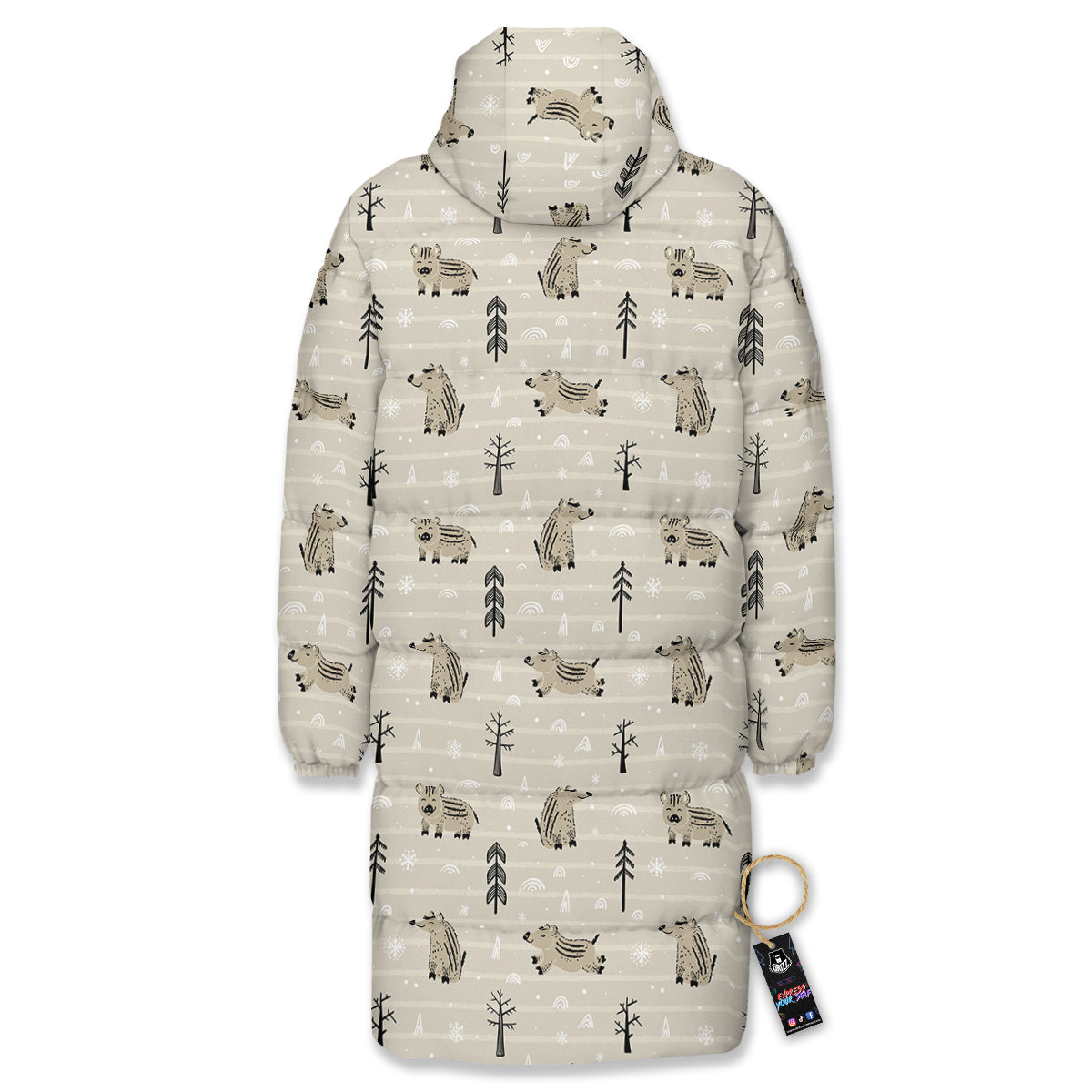 Boar Striped Print Pattern Long Down Jacket-grizzshop