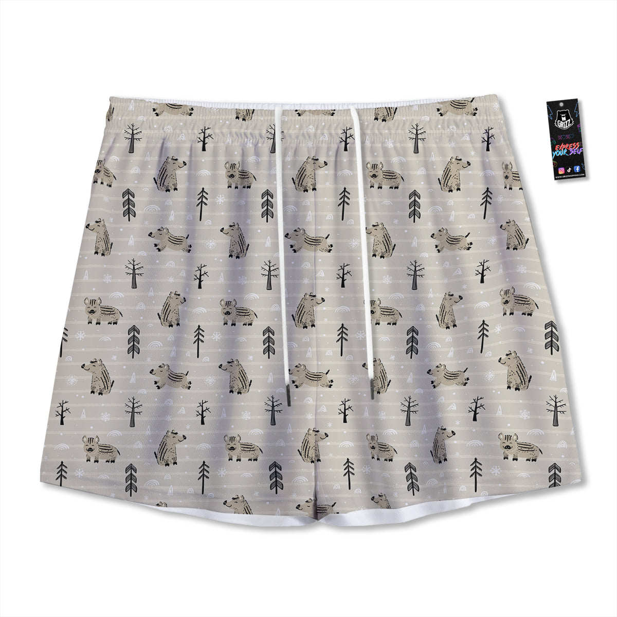 Dolphin And Waves Print Pattern Mesh Shorts