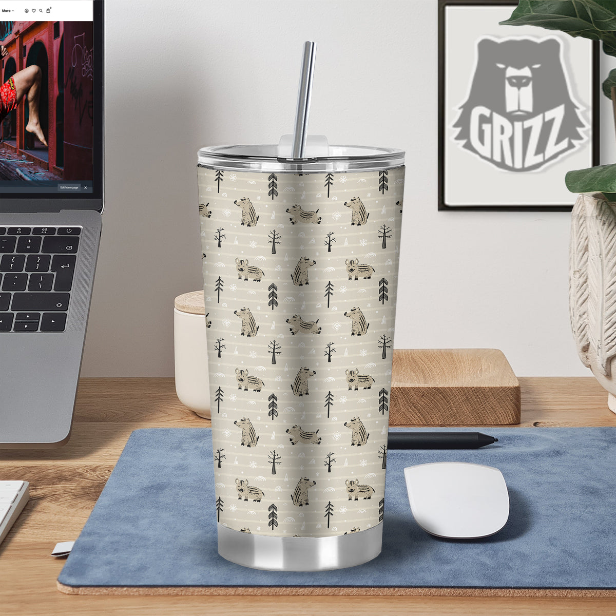 Boar Striped Print Pattern Tumbler-grizzshop