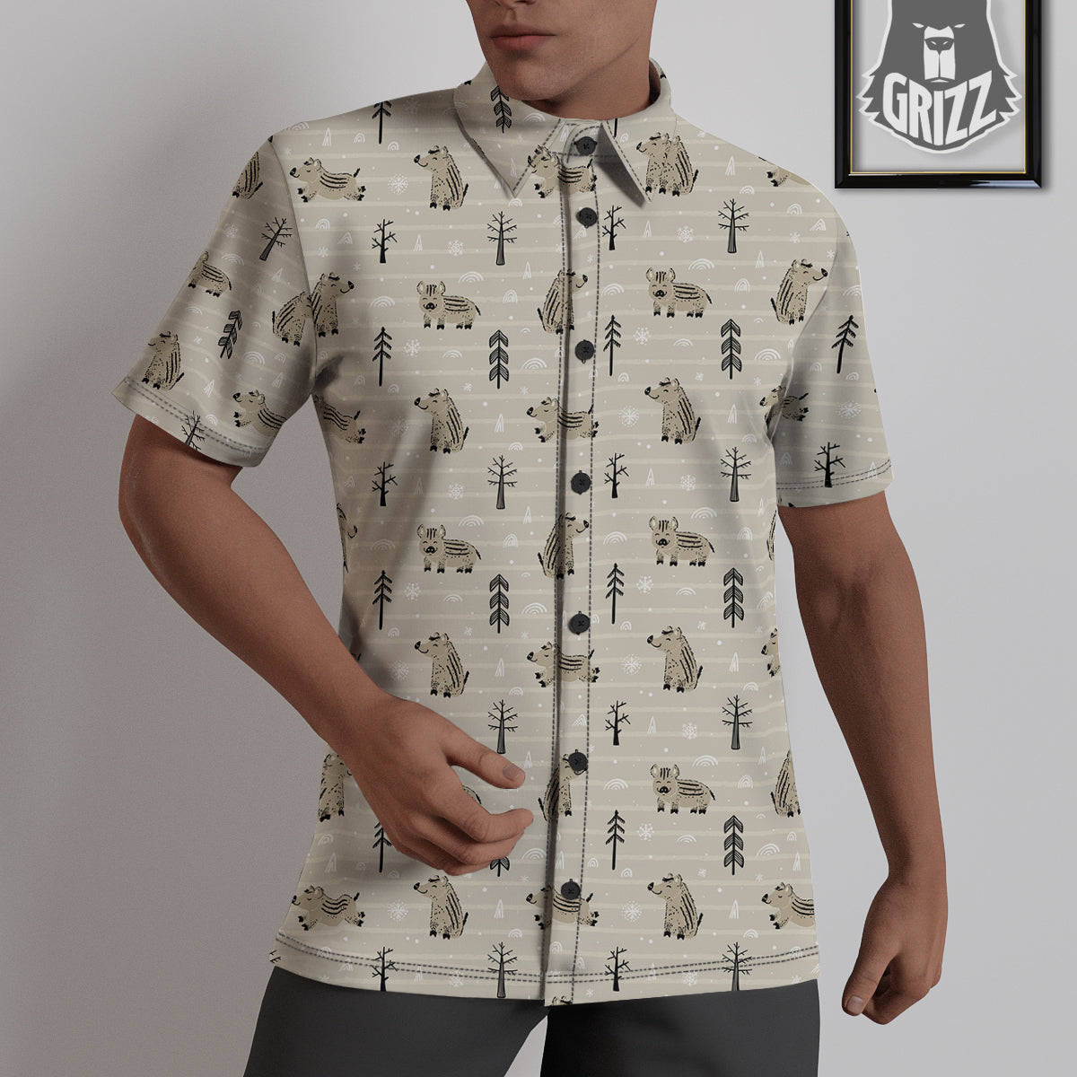 Boar Striped Print Pattern Untucked Shirts-grizzshop