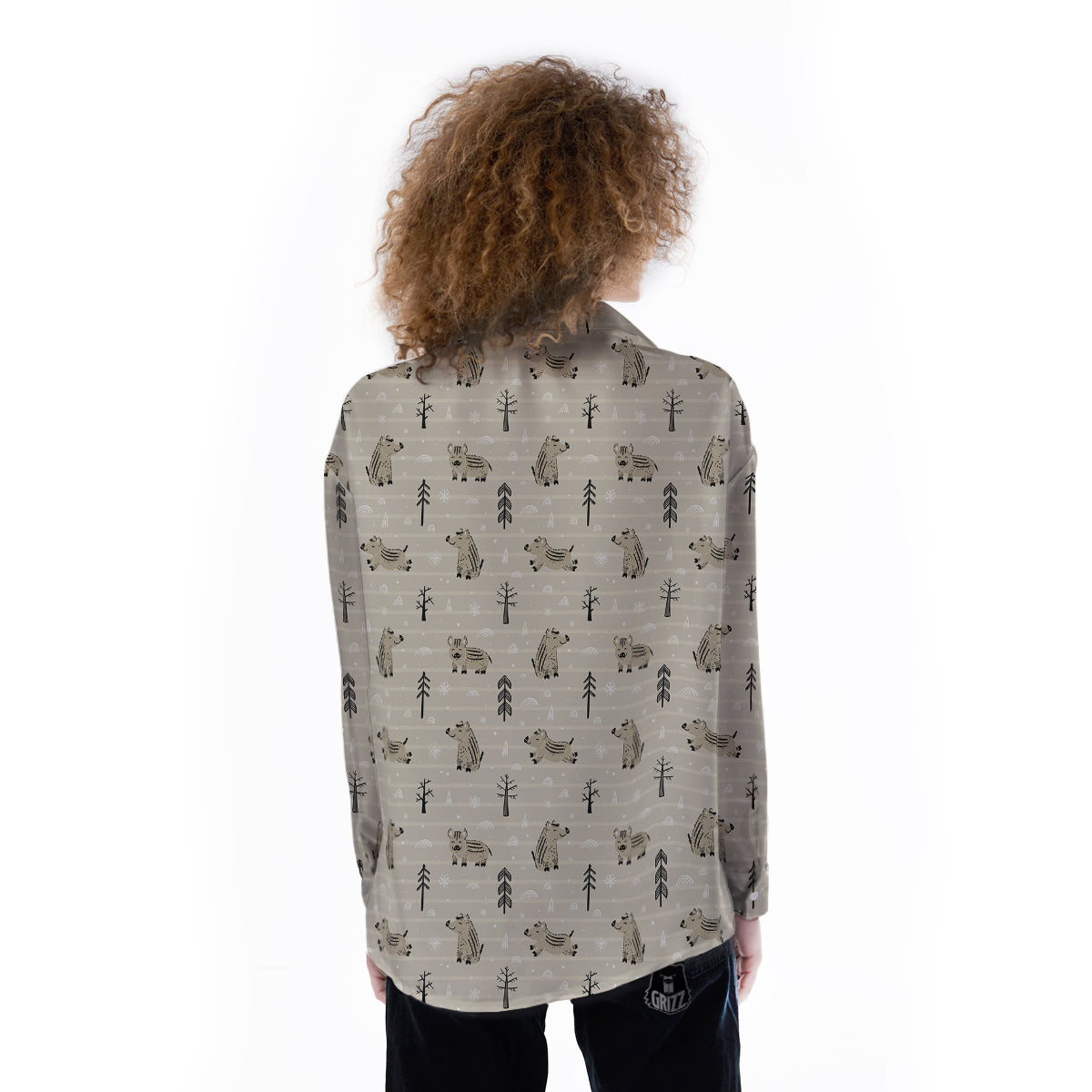Boar Striped Print Pattern Women's Long Sleeve Shirts-grizzshop