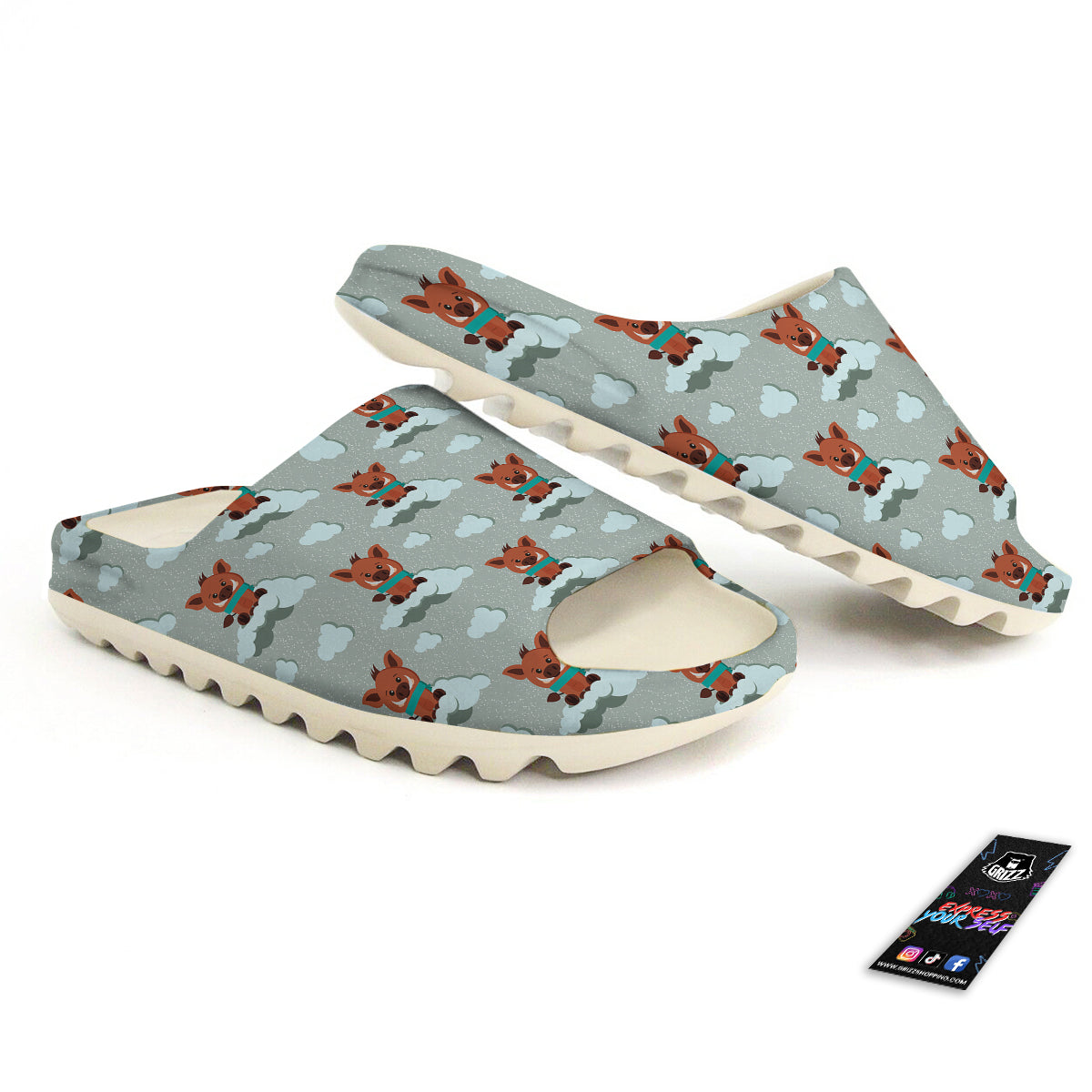 Boar And Cloud Print Pattern Sandals-grizzshop