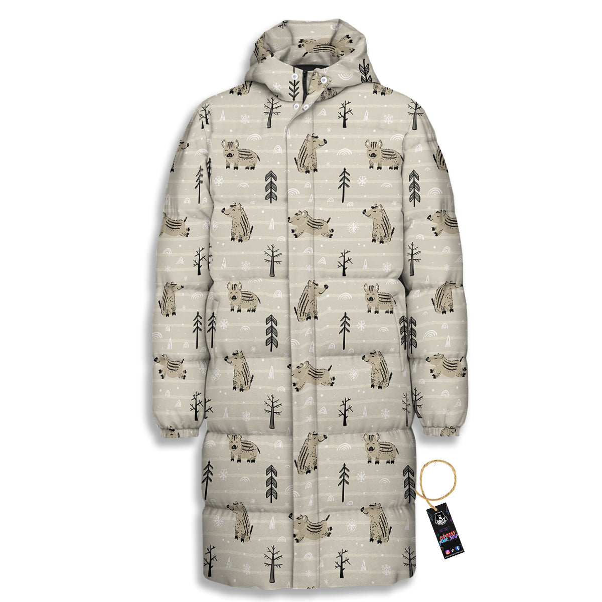 Boar Striped Print Pattern Long Down Jacket