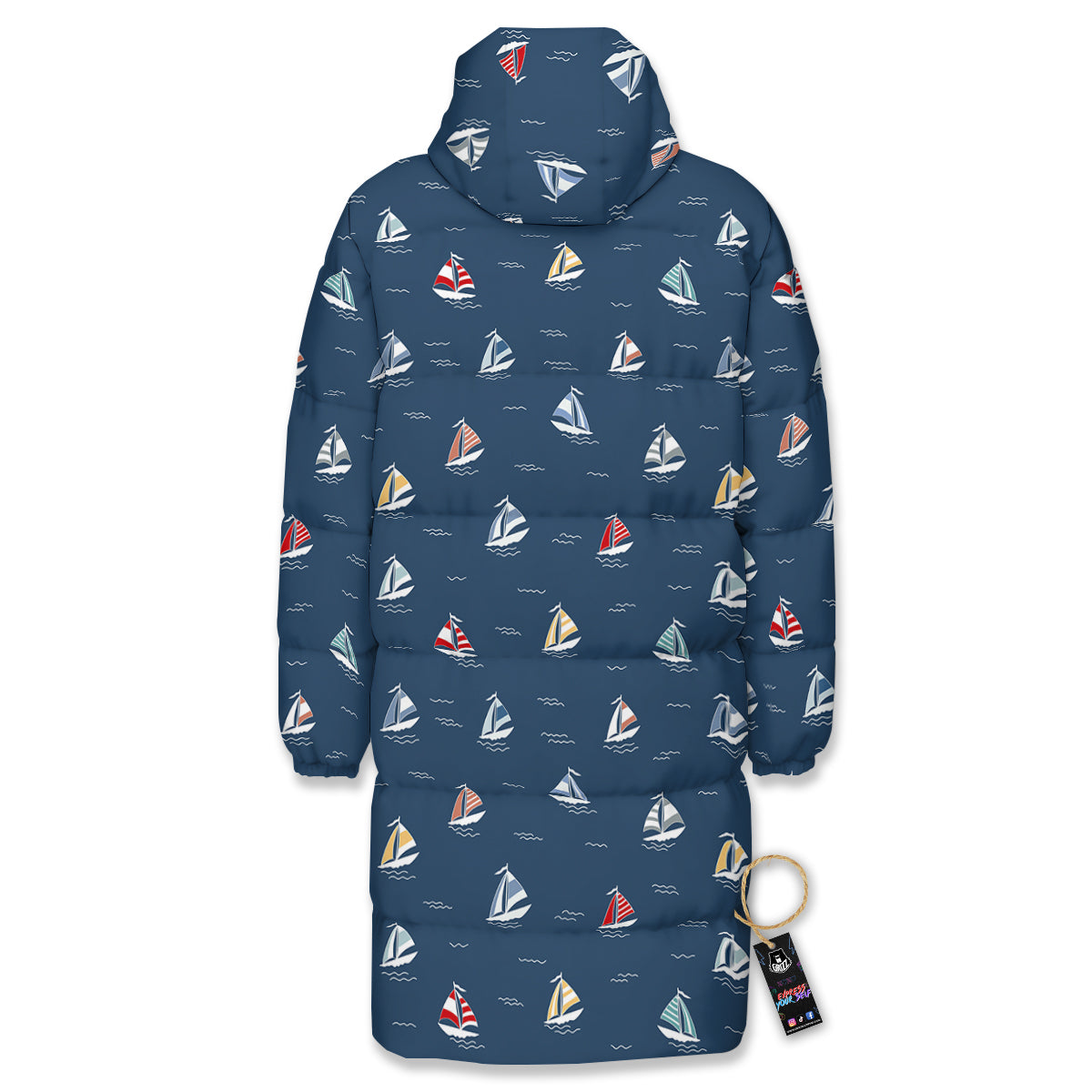 Boat Colorful Print Pattern Long Down Jacket-grizzshop