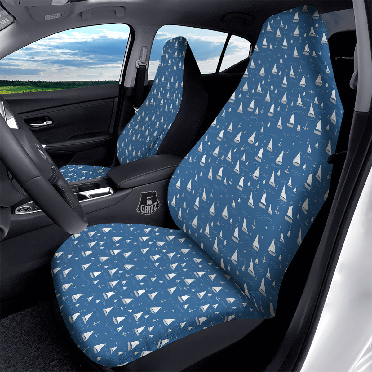 Boat Drawing Print Pattern Car Seat Covers-grizzshop