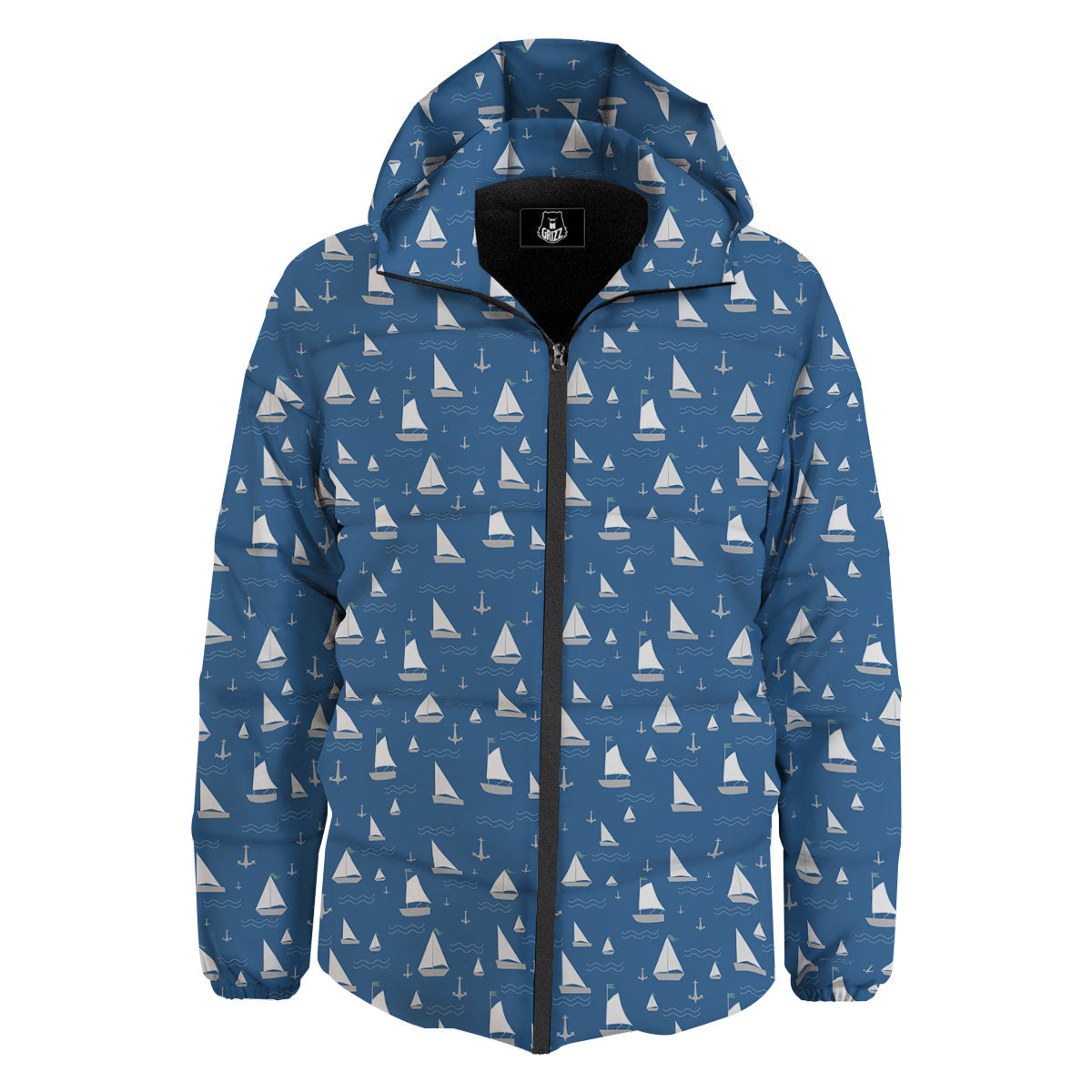 Boat Drawing Print Pattern Down Jacket-grizzshop
