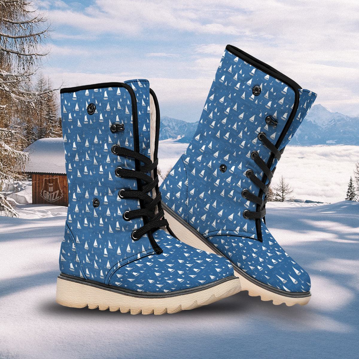 Boat Drawing Print Pattern Snow Boots-grizzshop
