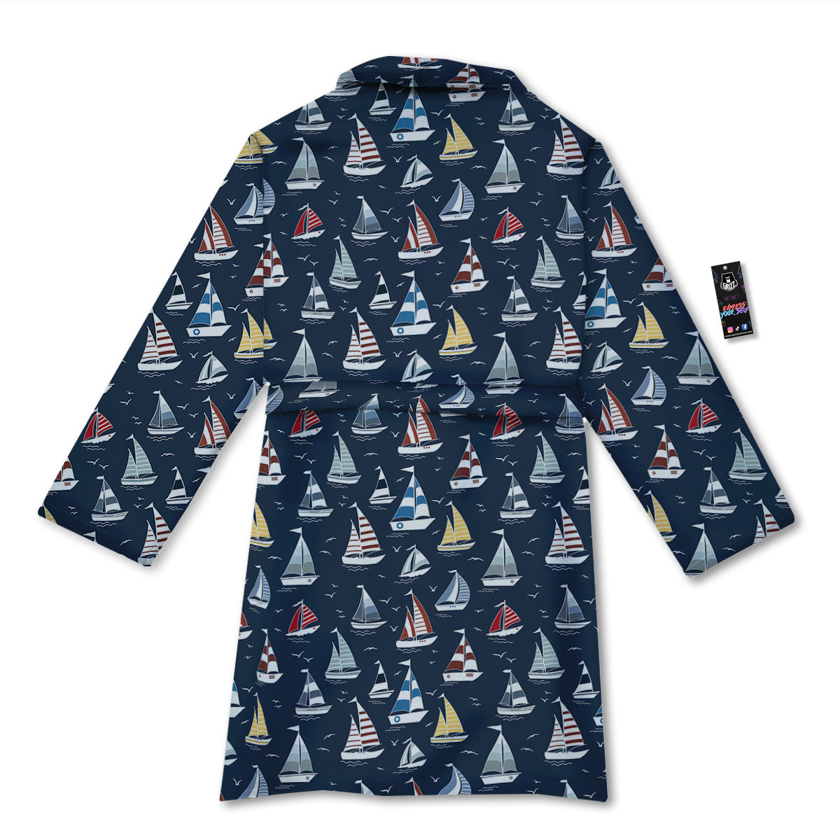 Boat On Sea Print Pattern Bathrobe-grizzshop