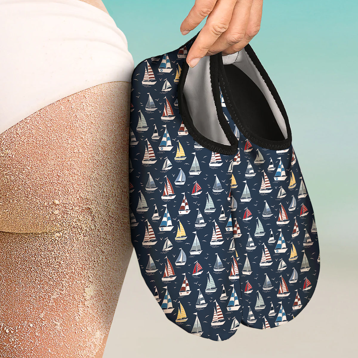 Boat On Sea Print Pattern Water Shoes-grizzshop