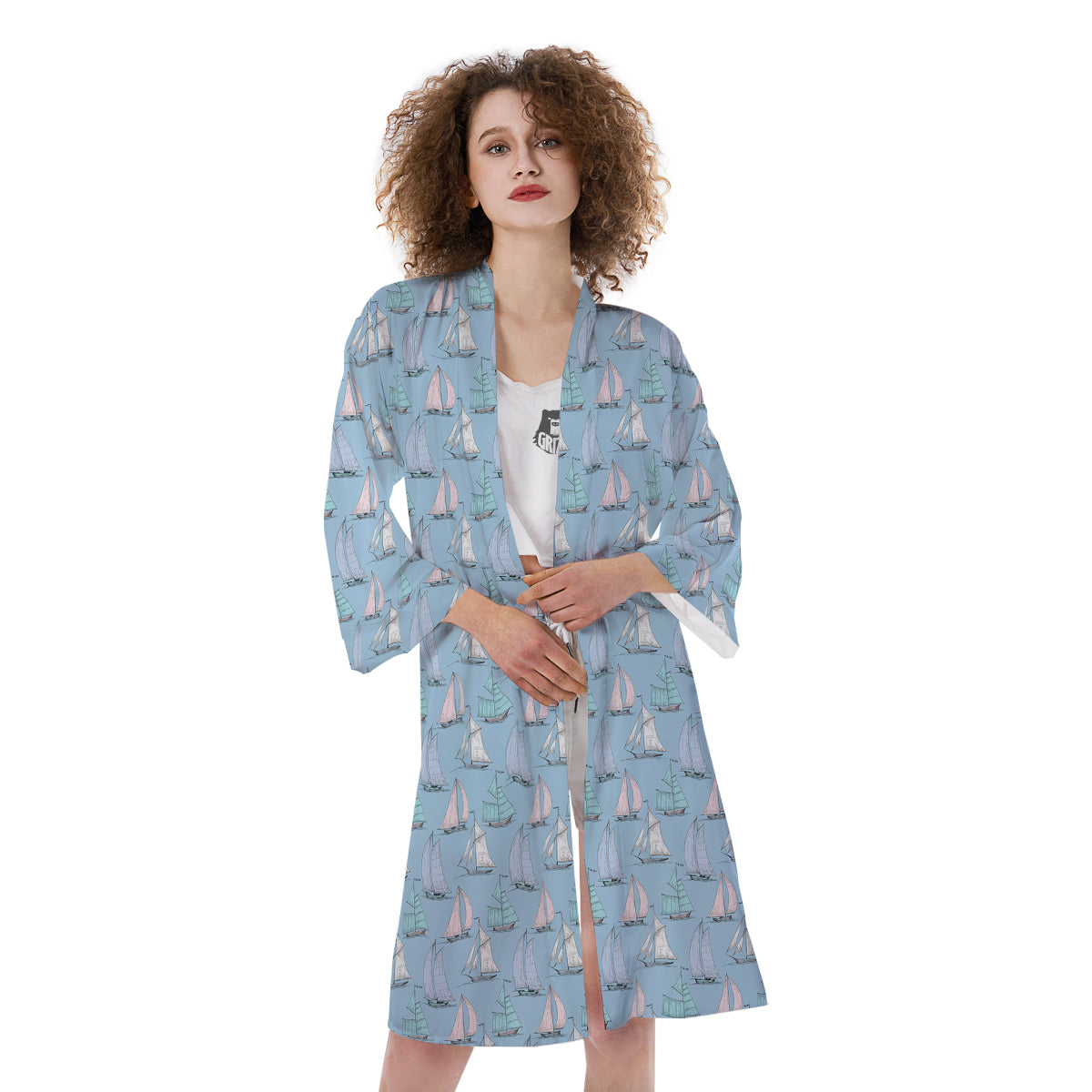 Boat Vintage Print Pattern Kimono-grizzshop