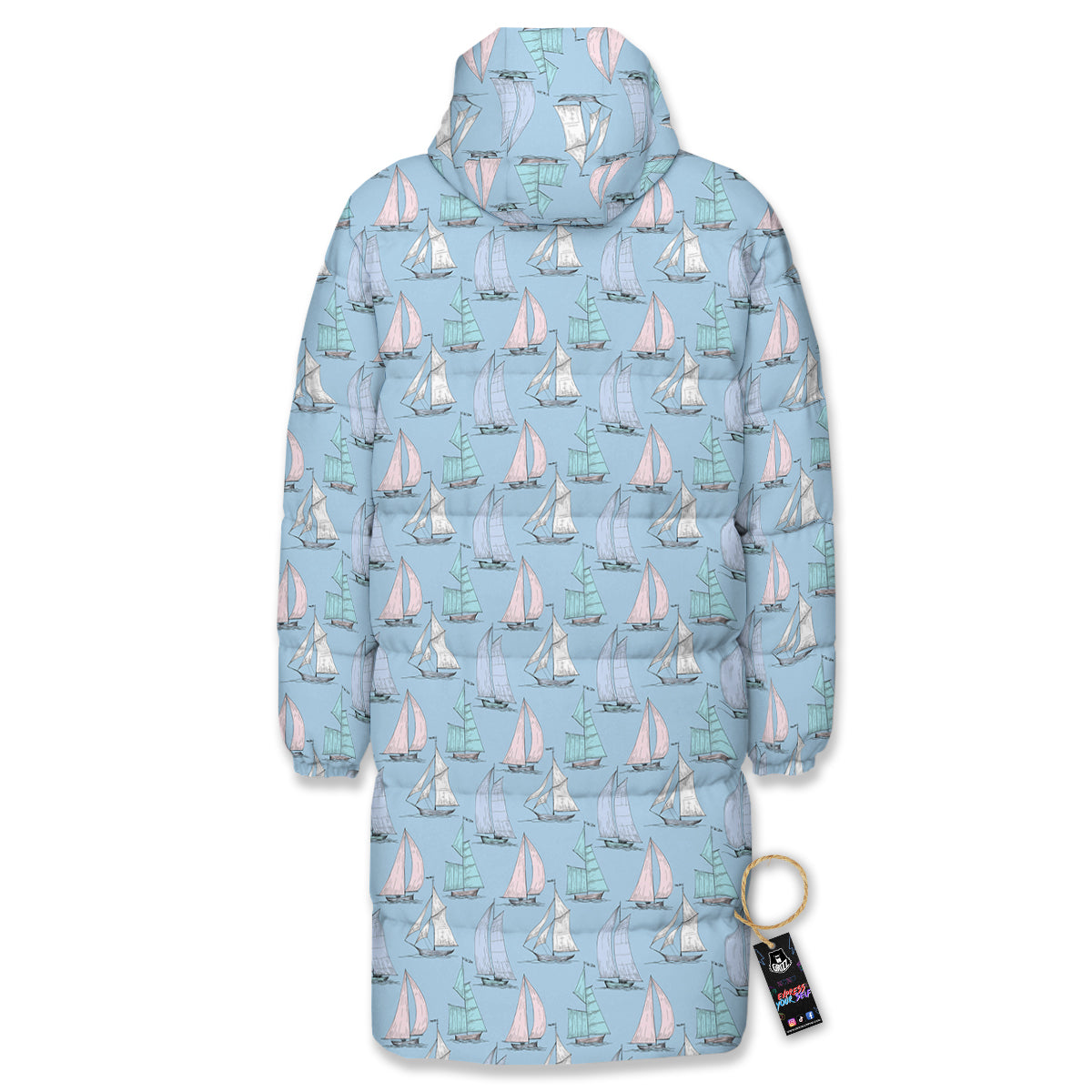 Boat Vintage Print Pattern Long Down Jacket-grizzshop
