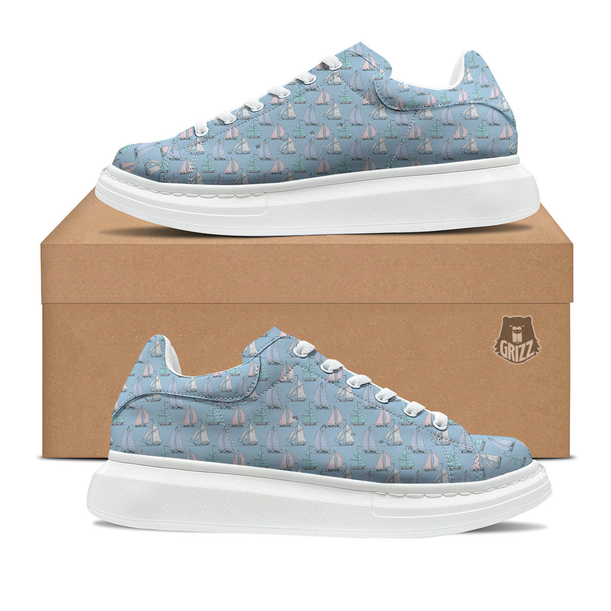 Boat Vintage Print Pattern Platform Shoes-grizzshop