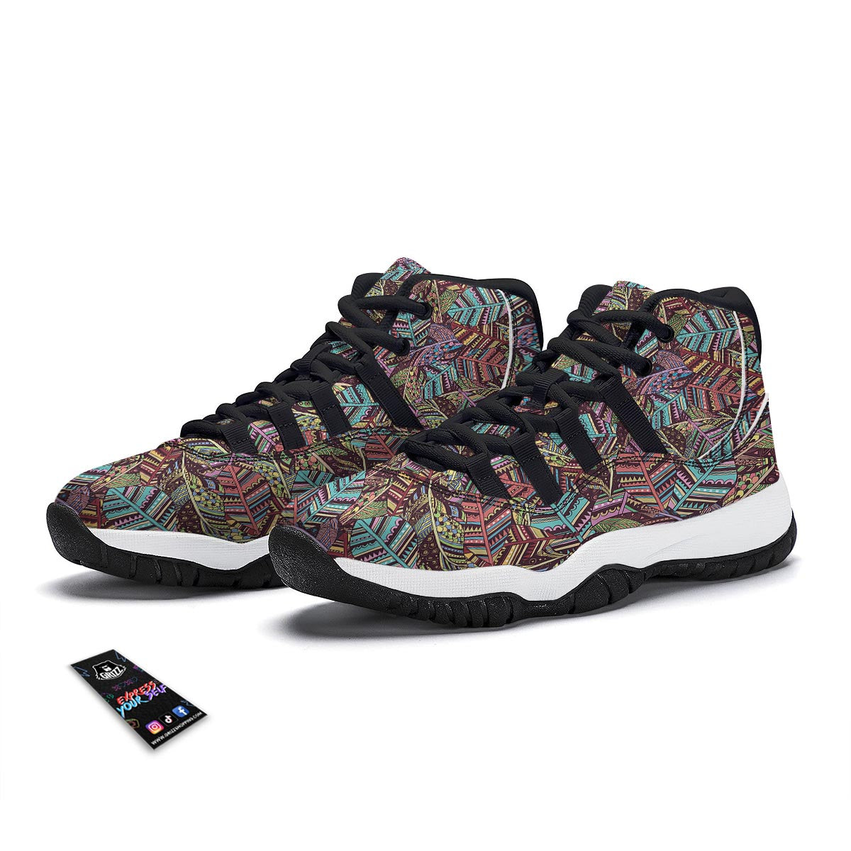 Bohemian Boho Pattern Print Black Bball Shoes-grizzshop