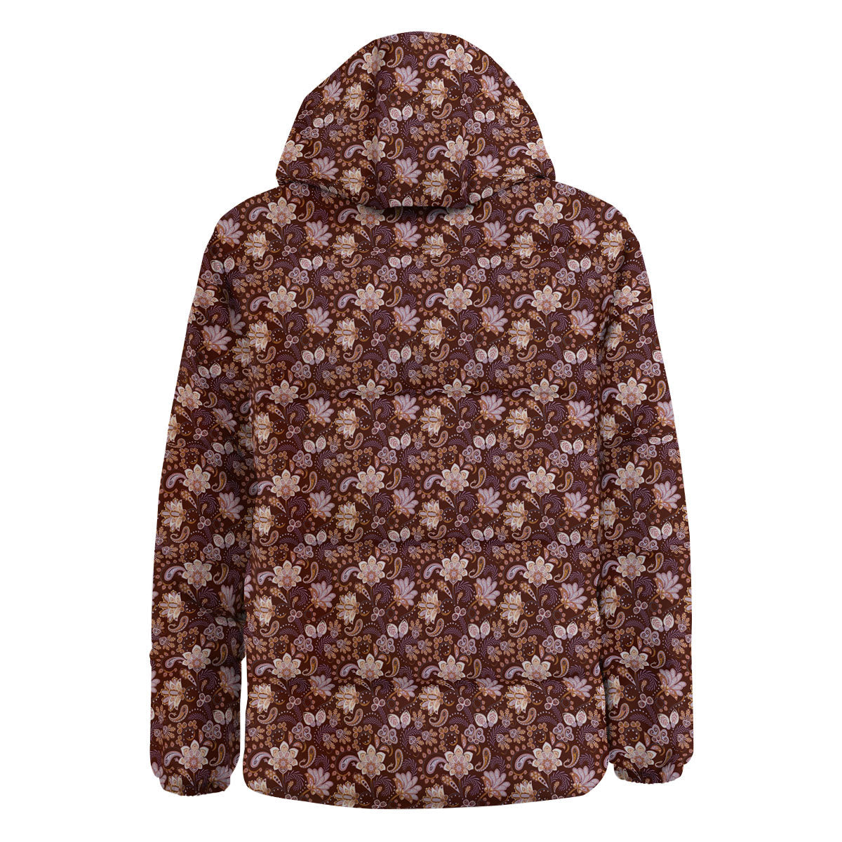 Bohemian Brown Floral Print Pattern Down Jacket-grizzshop