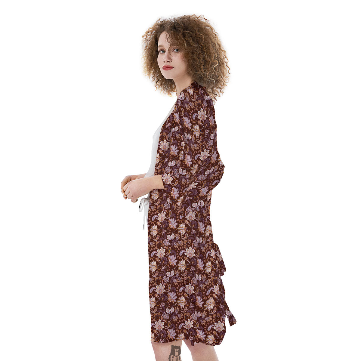 Bohemian Brown Floral Print Pattern Kimono-grizzshop
